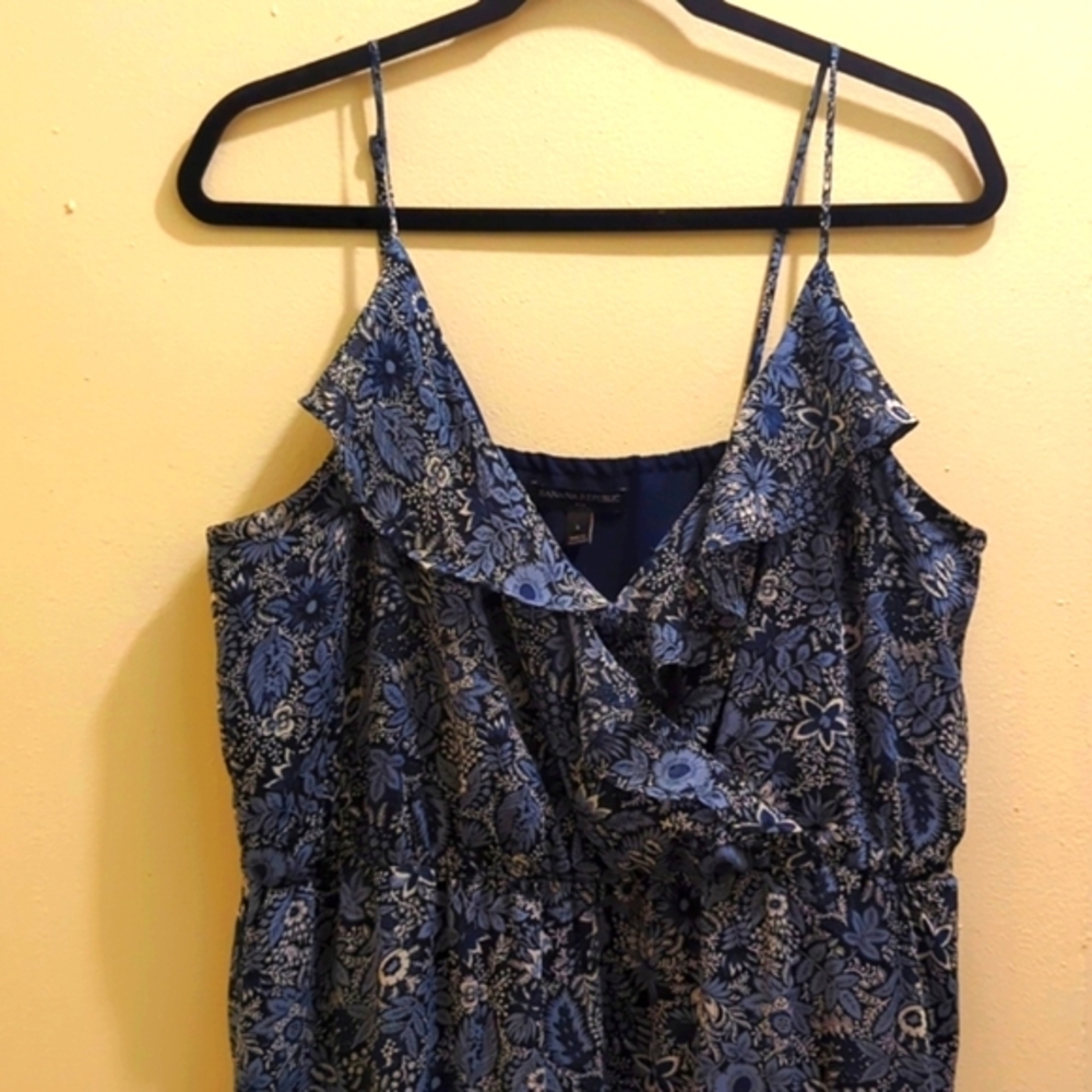 Banana Republic Factory Ruffle Wrap V-neck Blue & White Floral Midi Dress- L - Picture 6 of 14